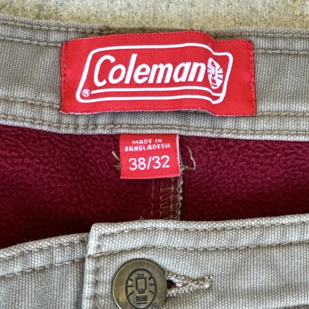 Coleman Red Fleece Lined Carpenter 38x32 Work Pants Khaki Tan Stretch Men's - Picture 2 of 7